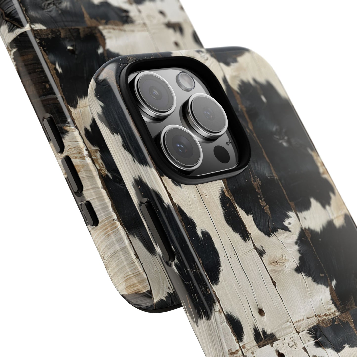 Black Wooden Cowhide Tough Phone Case