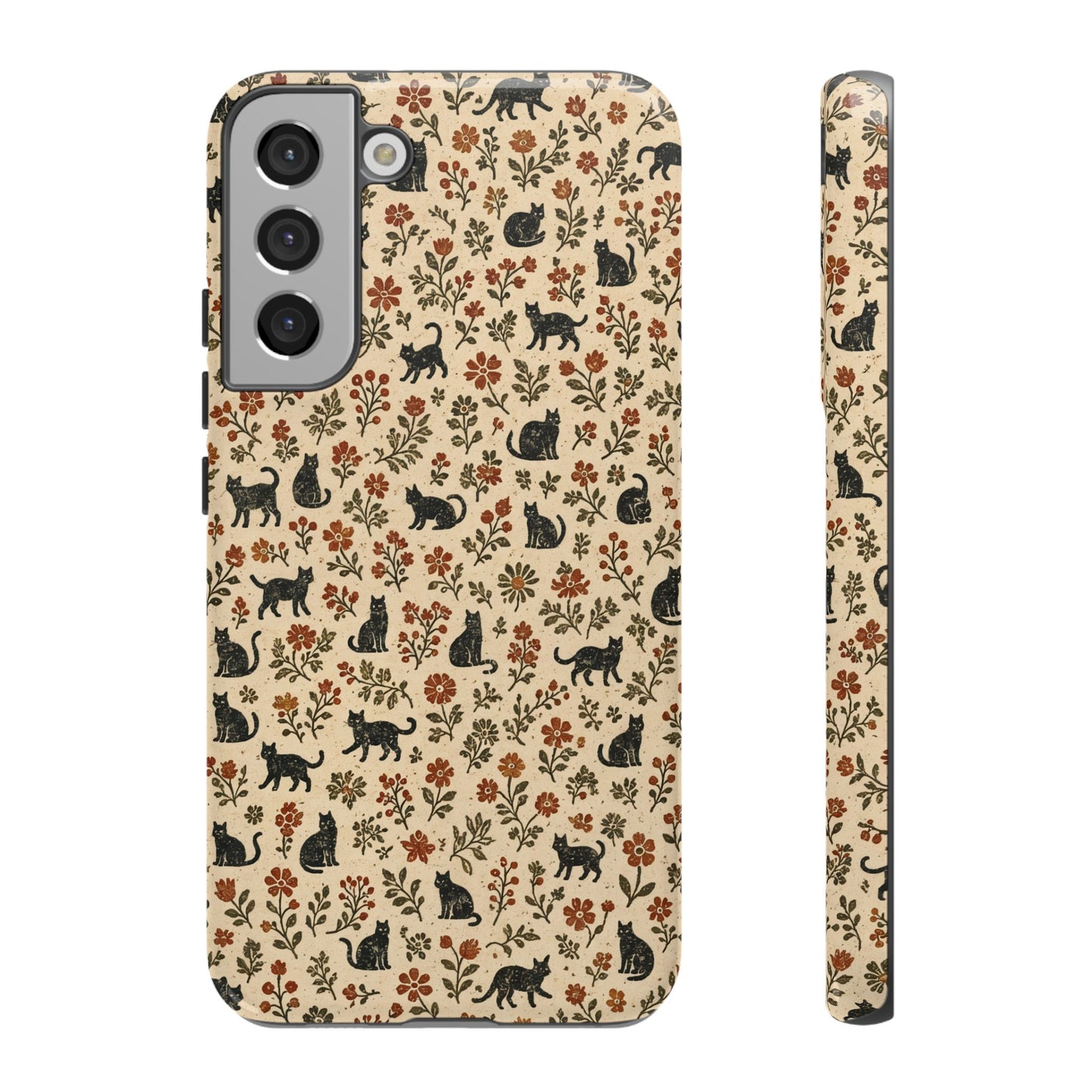 Black Cat Floral Tough Case