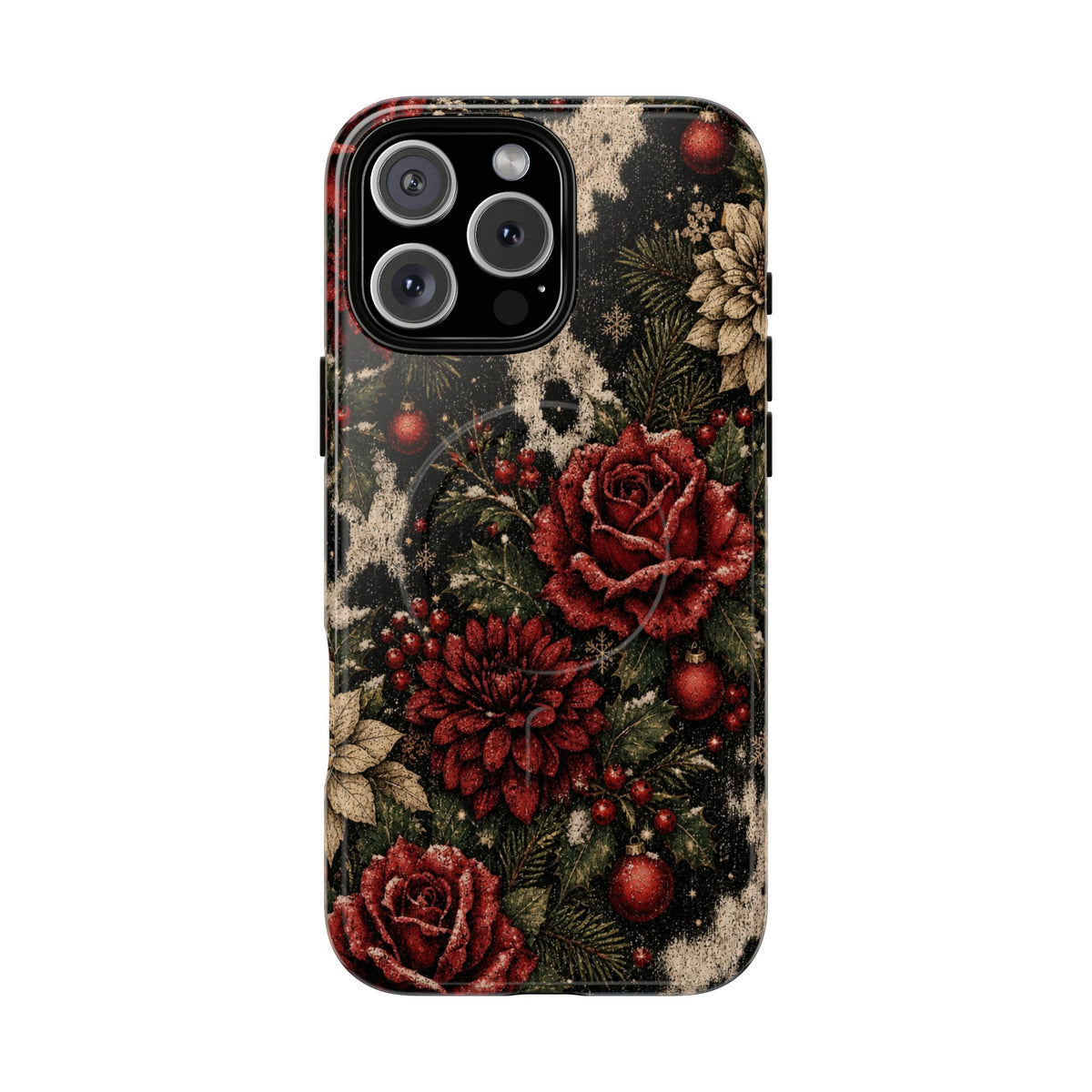 Cowhide Christmas Roses Magnetic Case
