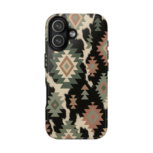 Sage Aztec + Cowhide Tough Phone Case