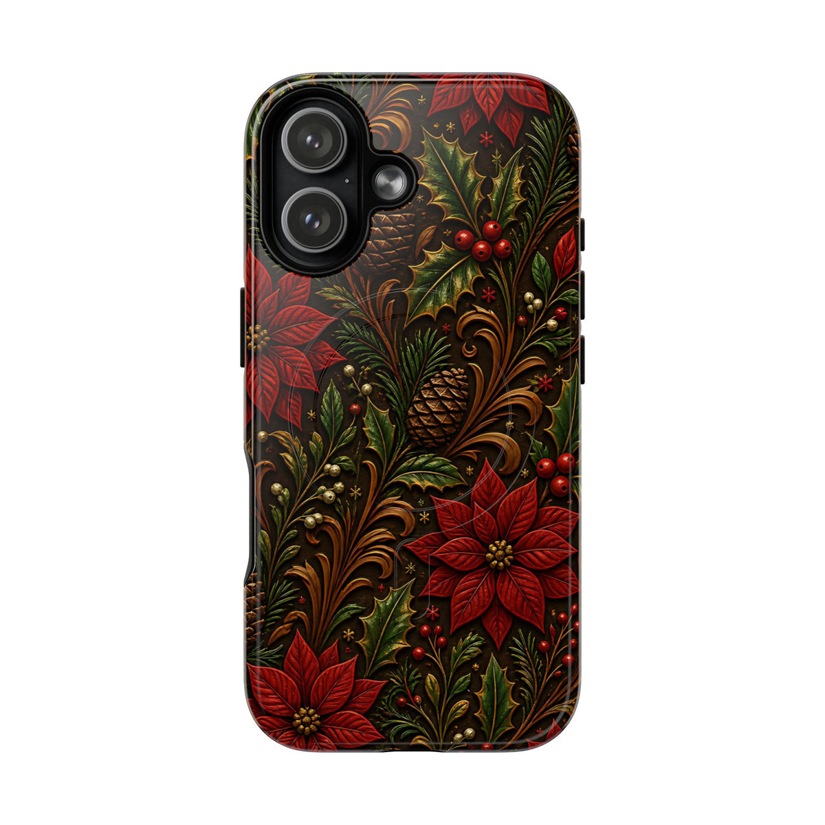 Carved Christmas Holly Magnetic Case