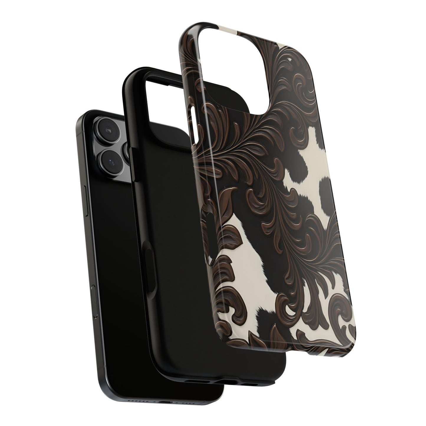 Faux Tooled Black Cowhide Tough Phone Case