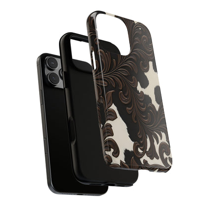 Faux Tooled Black Cowhide Tough Phone Case