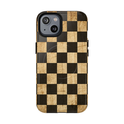 Checkered Rustic Wood Magnetic Case