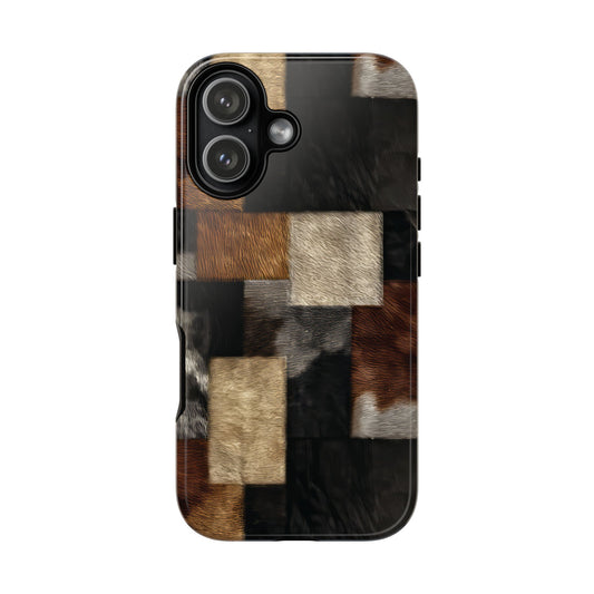 Cowhide Patchwork Tough Phone Case