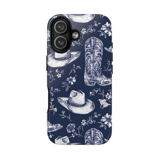Navy Floral Boots Tough Phone Case
