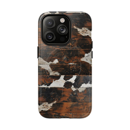 Wooden Cowhide Bull Skull Magnetic Case
