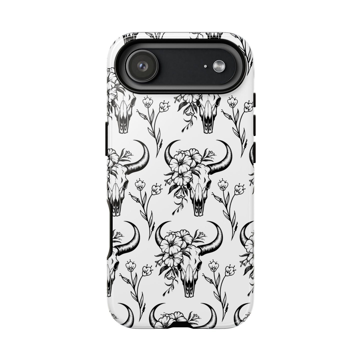 White Floral Skull Tough Phone Case