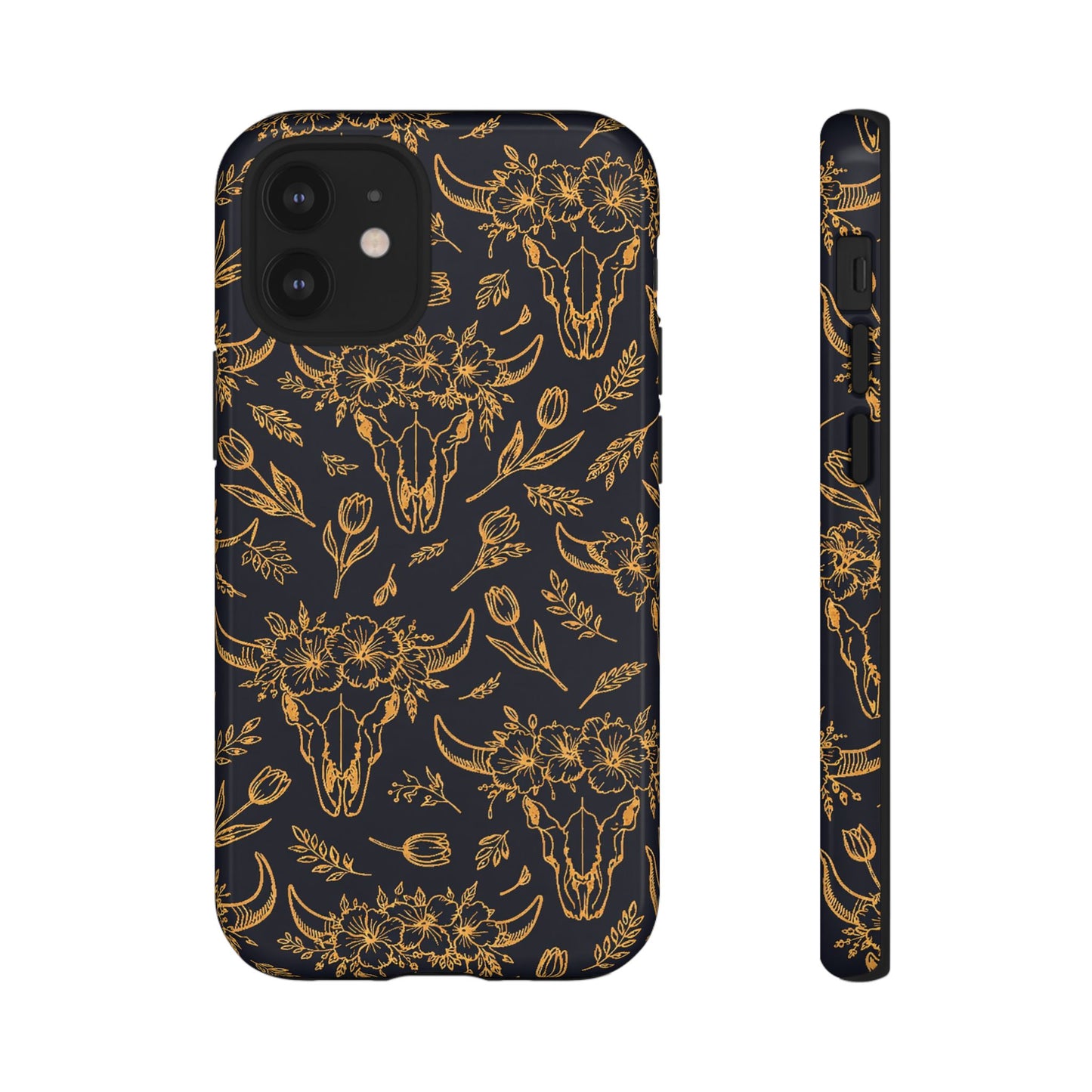 Gold Line Floral Skulls Tough Case