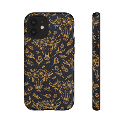 Gold Line Floral Skulls Tough Case