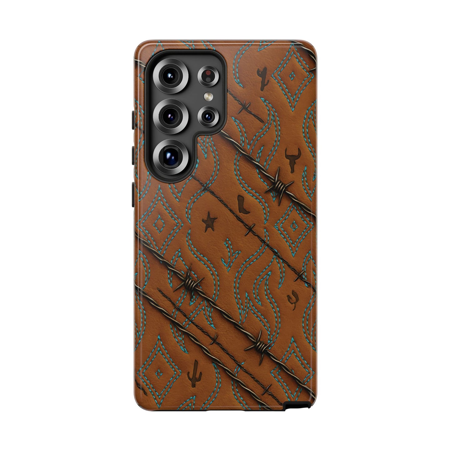 Tan + Turquoise Barbed Wire Tough Case