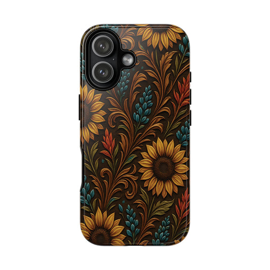 Faux Tooled Western Wildflowers Tough Phone Case