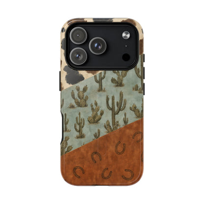 Cowhide Turquoise Cactus Magnetic Case