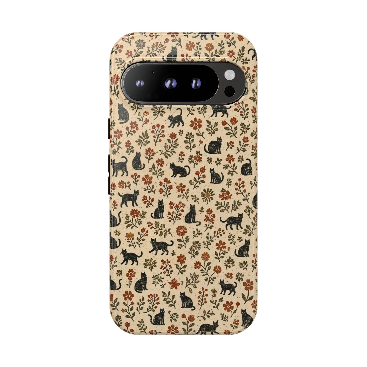 Black Cat Floral Tough Case