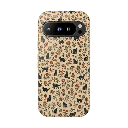 Black Cat Floral Tough Case