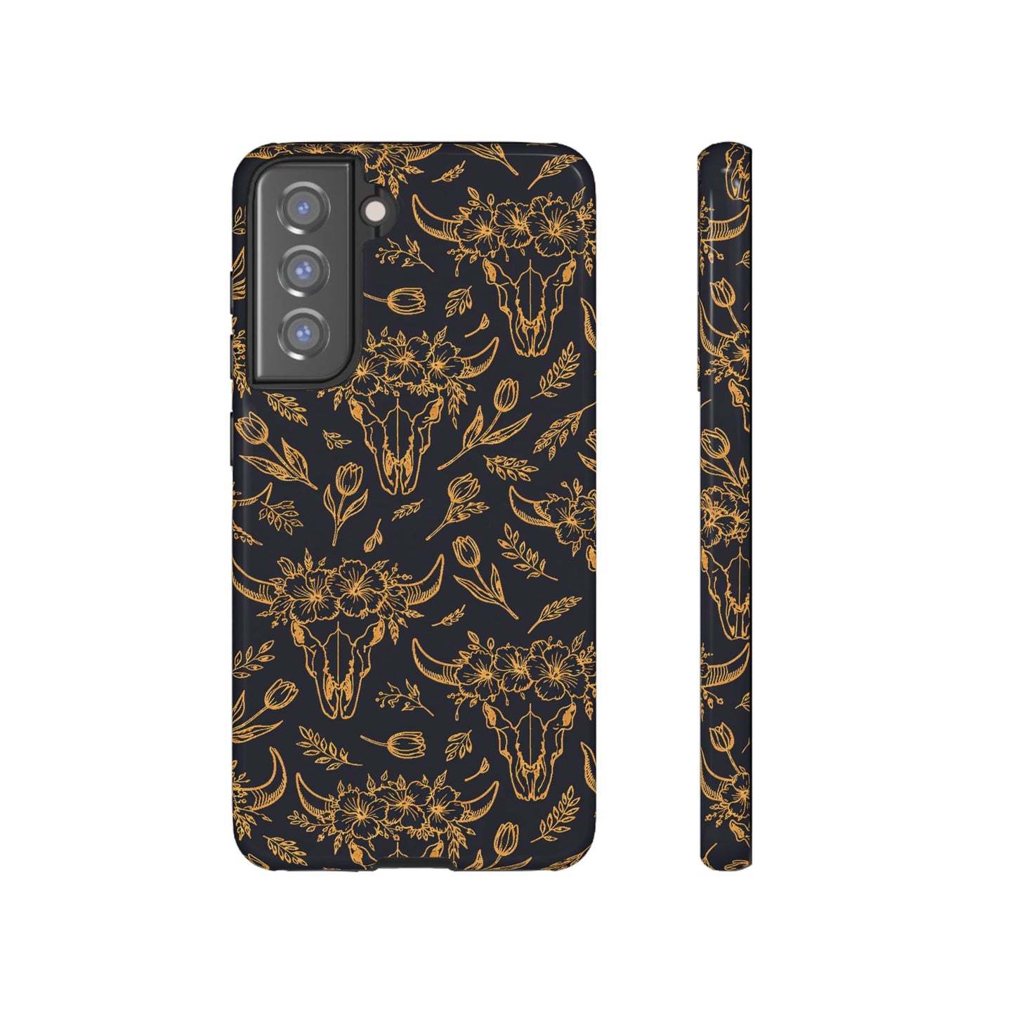 Gold Line Floral Skulls Tough Case