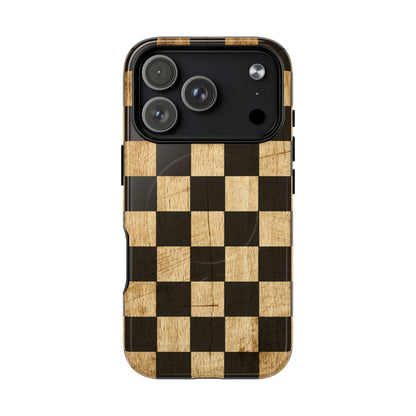 Checkered Rustic Wood Magnetic Case