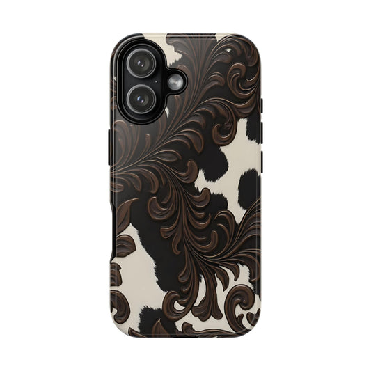 Faux Tooled Black Cowhide Tough Phone Case