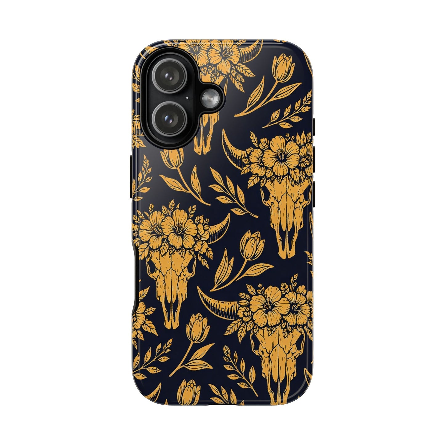 Navy Gold Floral Skulls Tough Case
