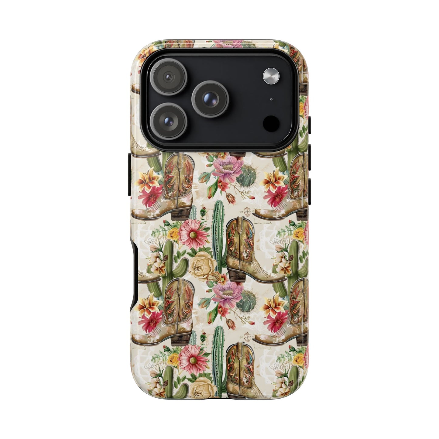 Pink Flowers and Boots Tough Phone Case