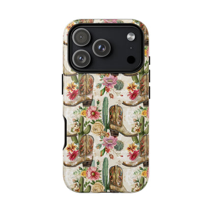 Pink Flowers and Boots Tough Phone Case