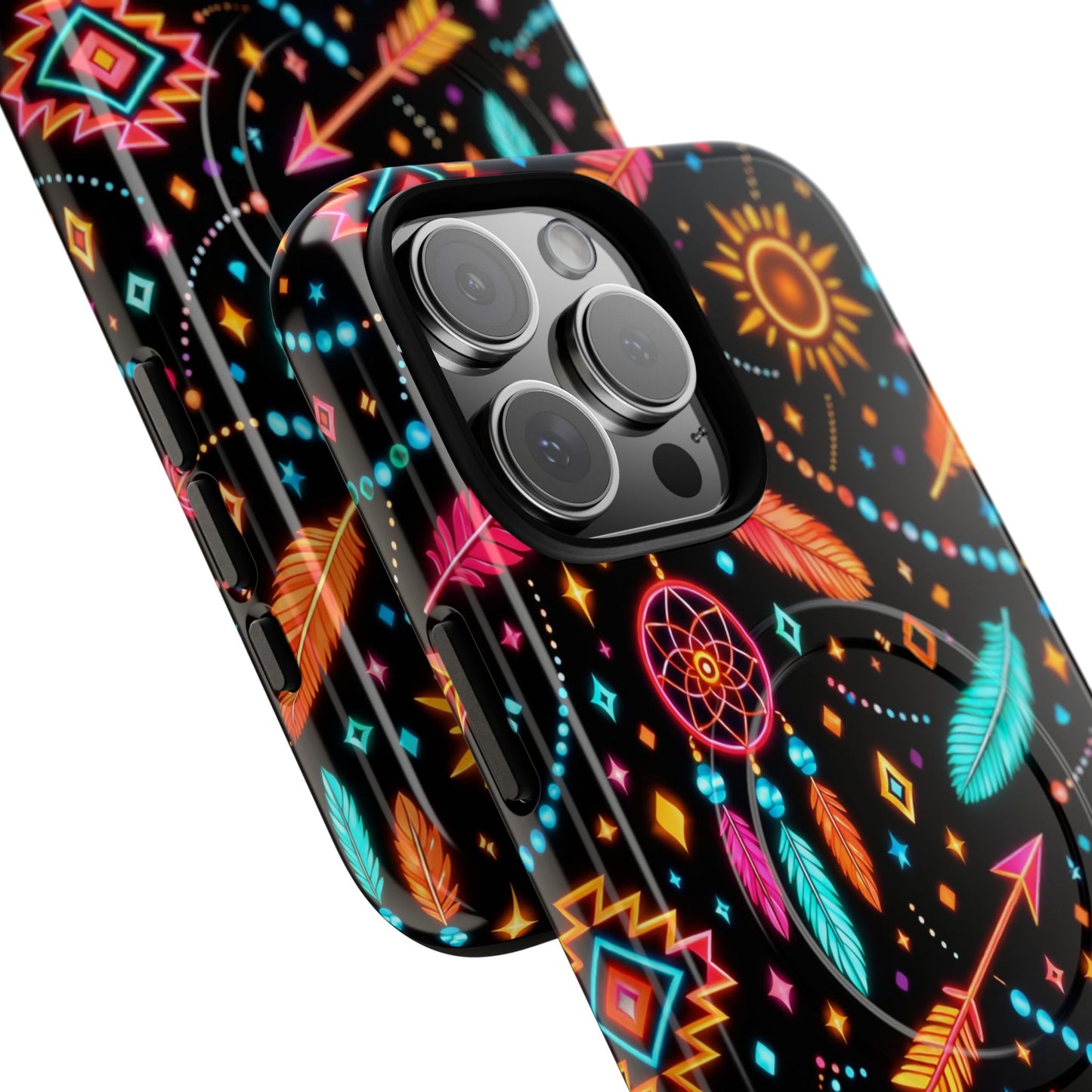 Neon Aztec Feather Magnetic Case