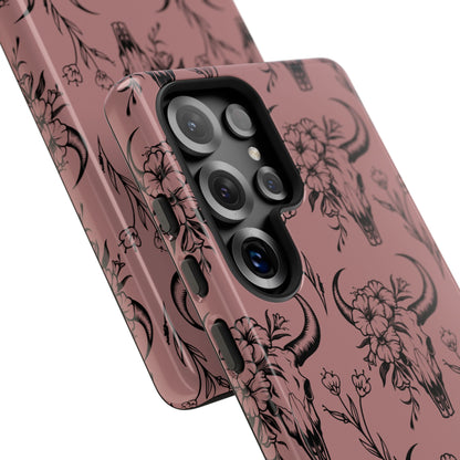 Mauve Floral Skull Tough Phone Case