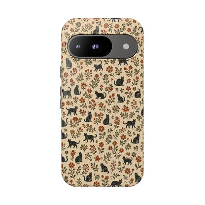 Black Cat Floral Tough Case