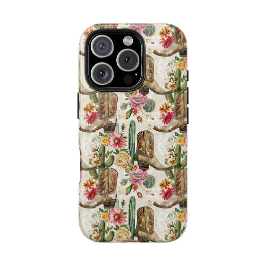 Pink Flowers and Boots Phone Case
