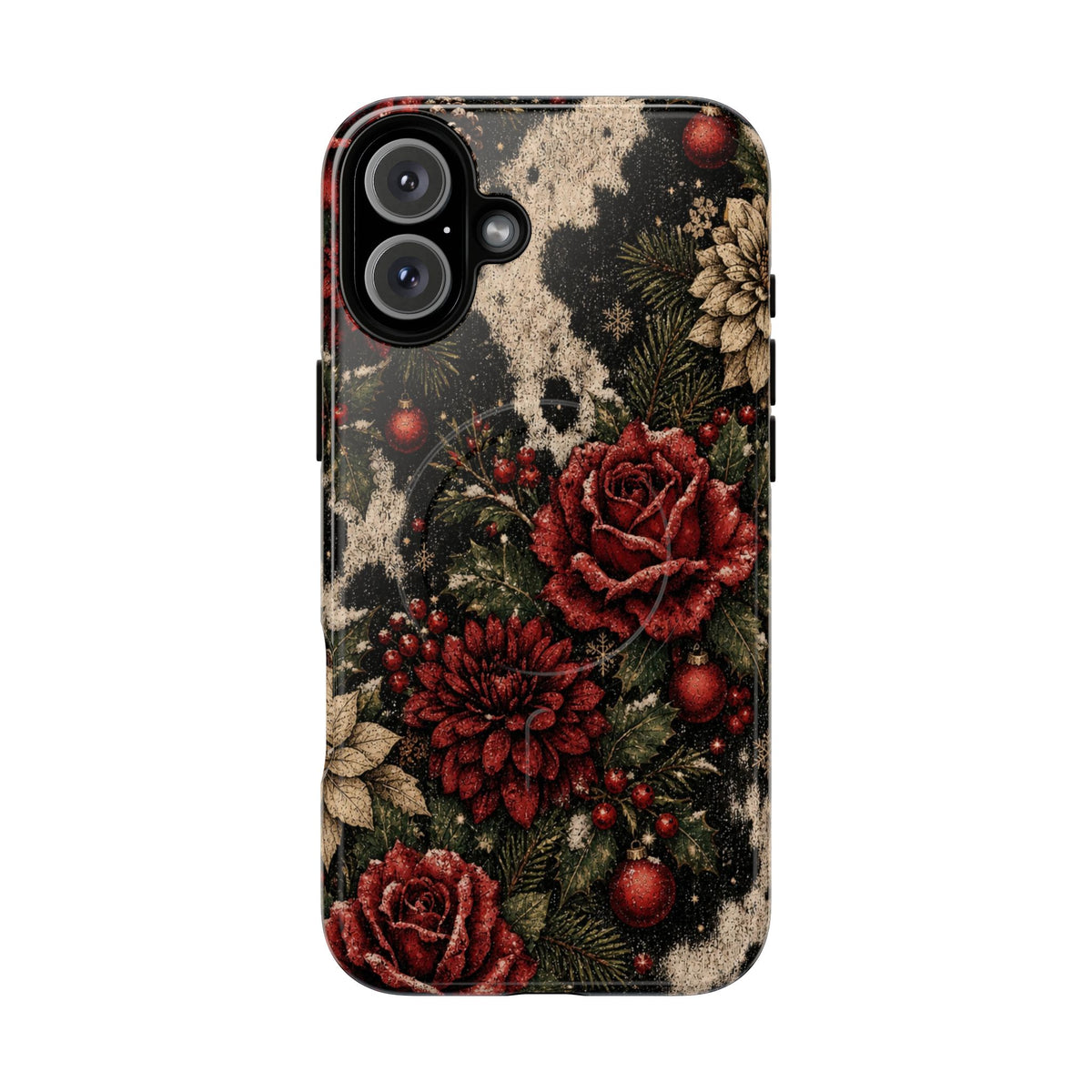 Cowhide Christmas Roses Magnetic Case