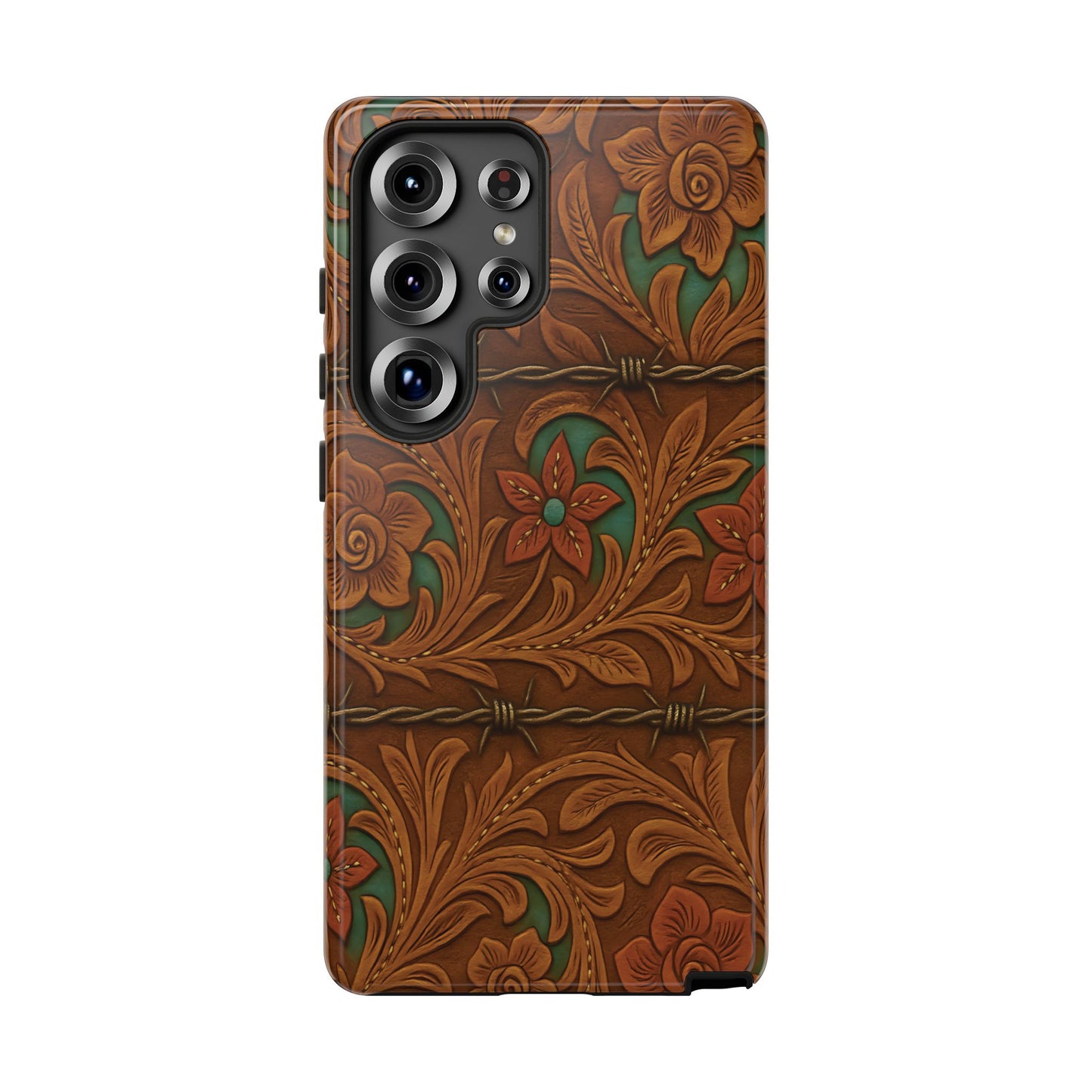 Faux Tooled Flowers + Barbed Wire Tough Phone Case