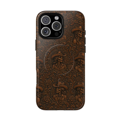 Tooled Skeleton Cowgirl Magnetic Case