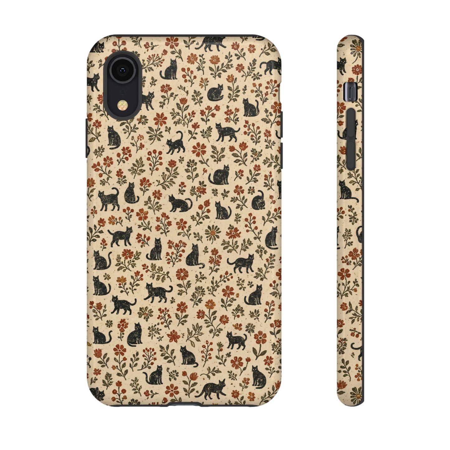 Black Cat Floral Tough Case