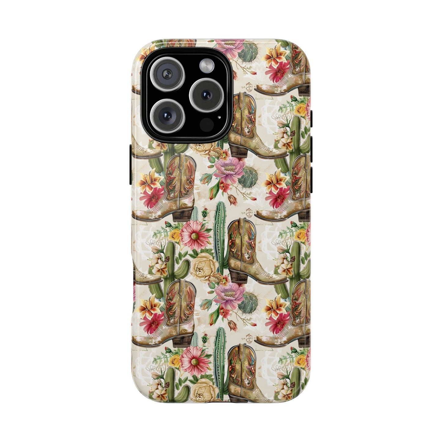Pink Flowers and Boots Tough Phone Case