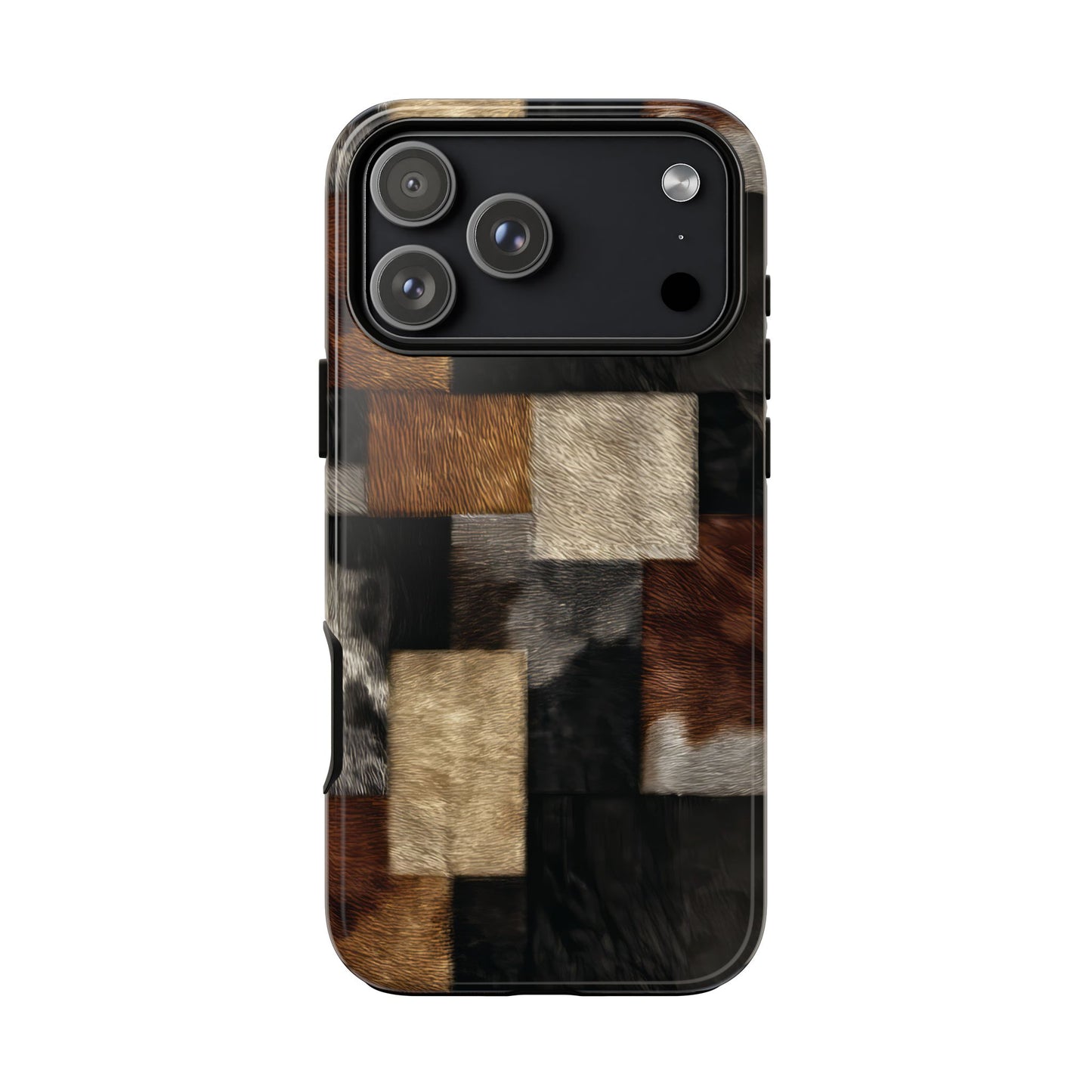 Cowhide Patchwork Tough Phone Case
