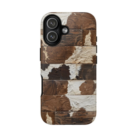 Brown Wooden Cowhide Tough Phone Case