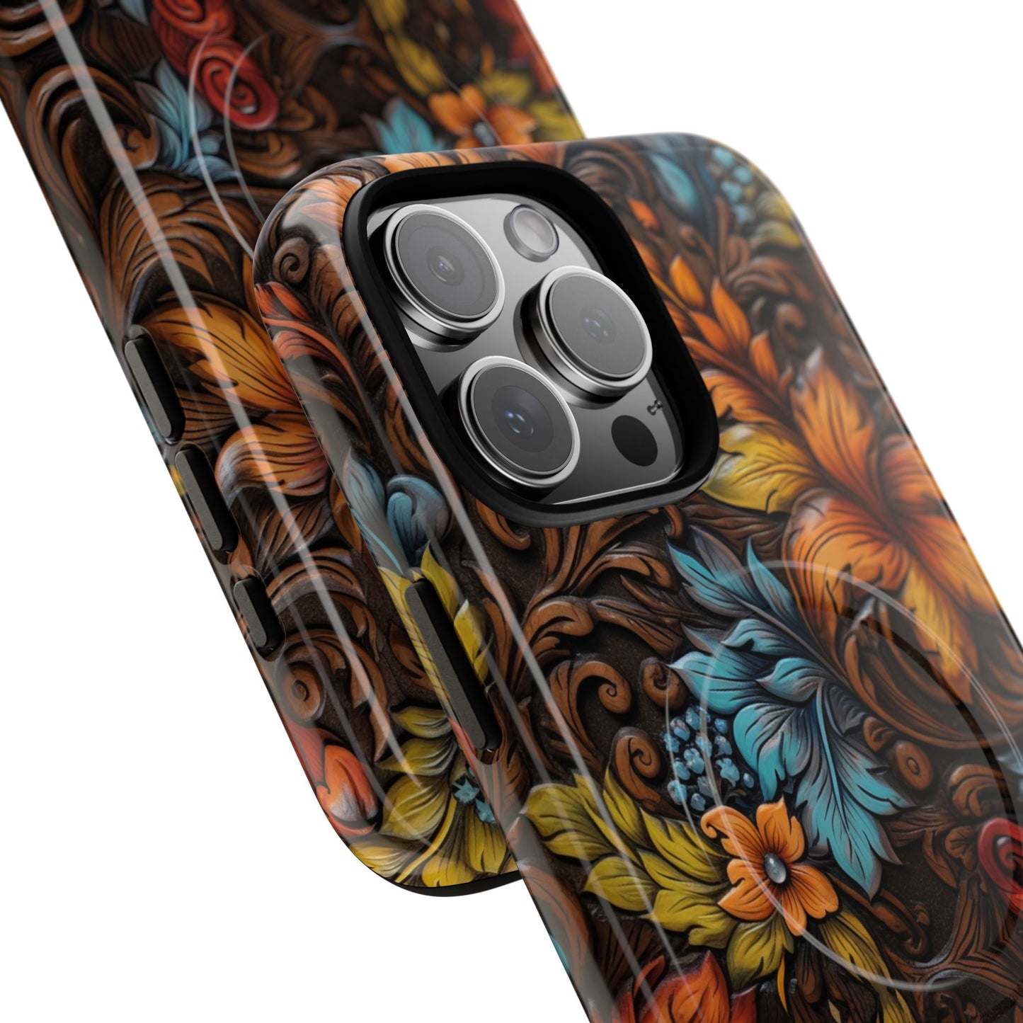 Floral Wood-Print Magnetic Case
