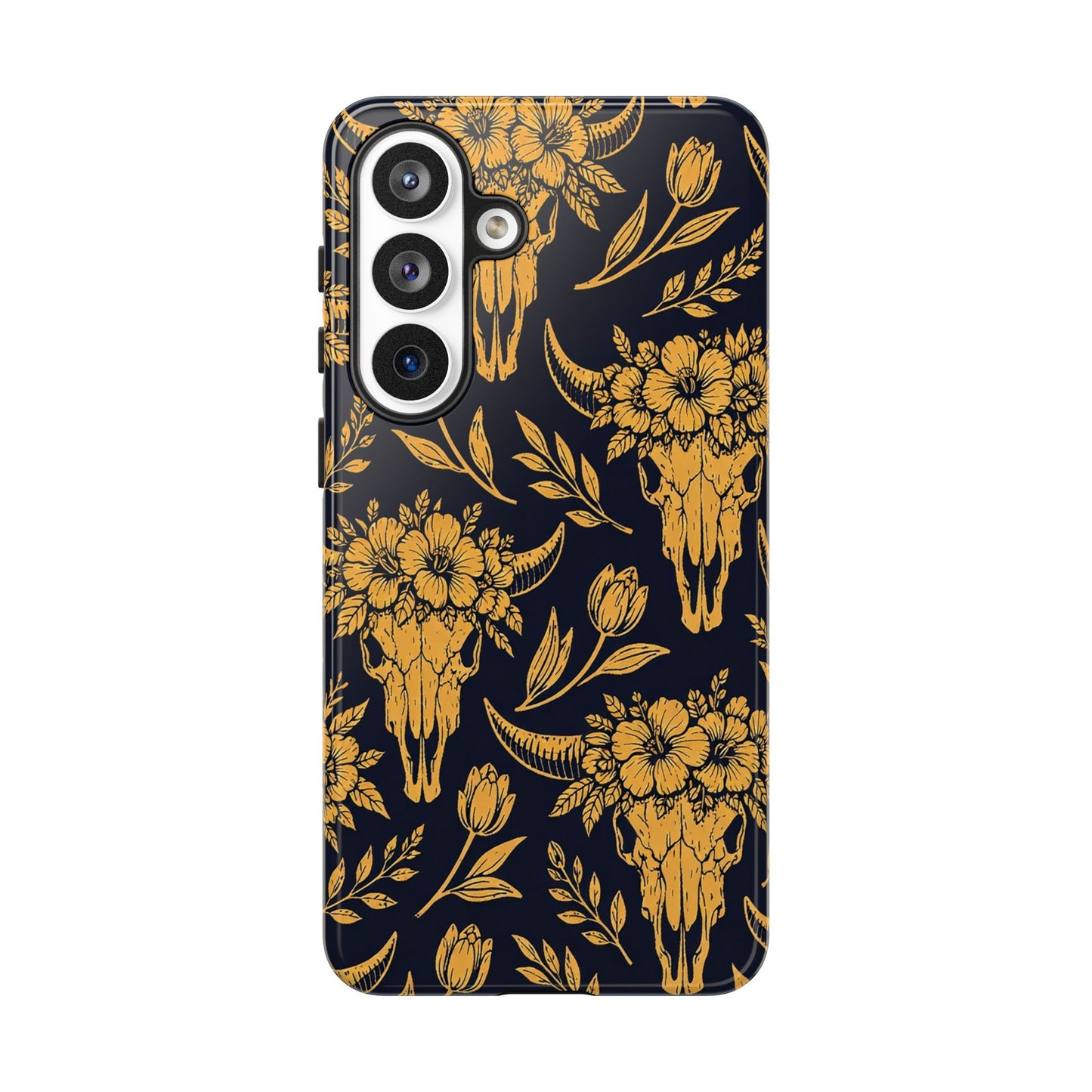 Navy Gold Floral Skulls Tough Case