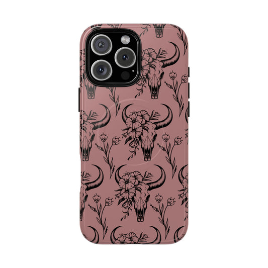 Mauve Floral Skull Magnetic Case