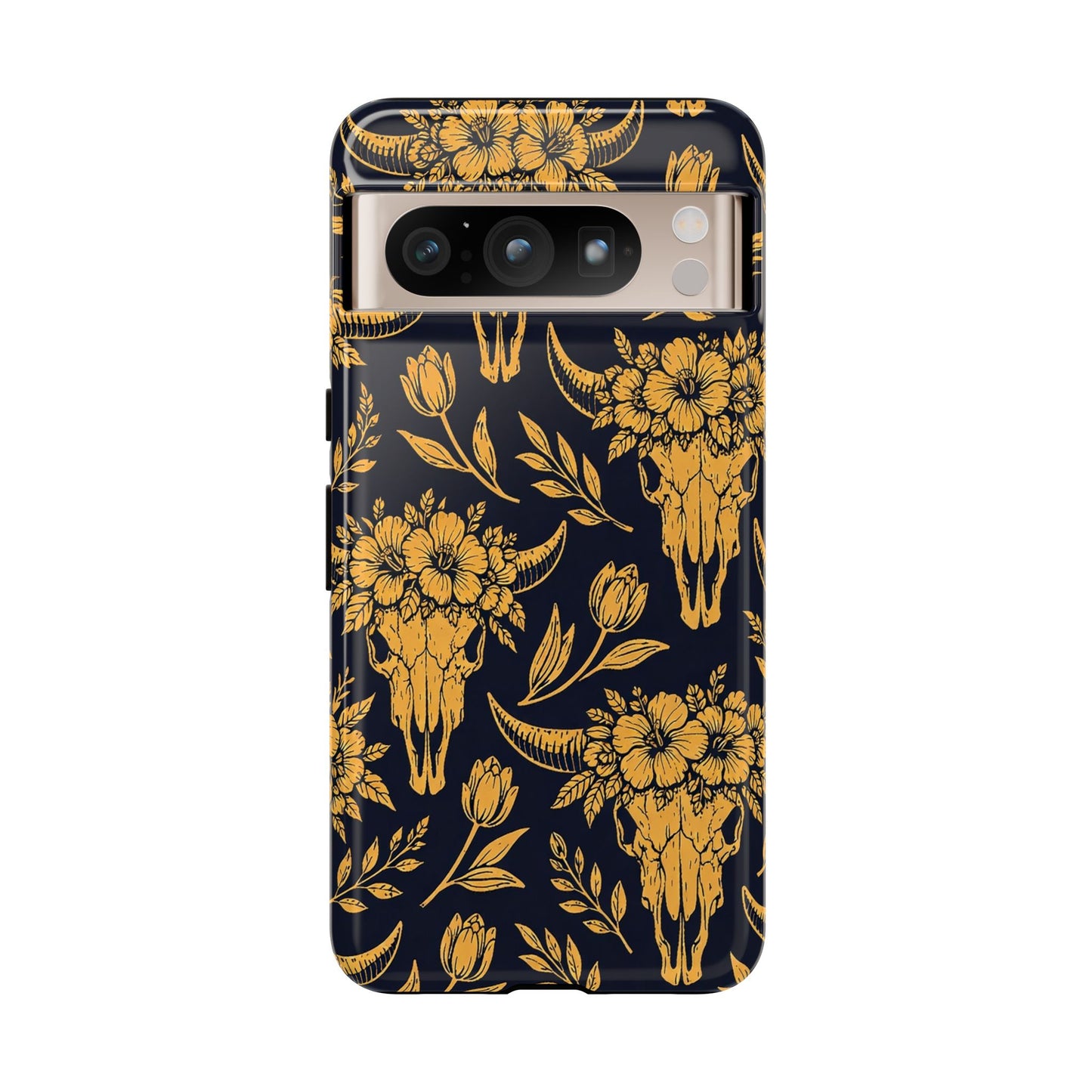 Navy Gold Floral Skulls Tough Case