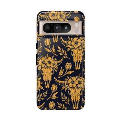Navy Gold Floral Skulls Tough Case
