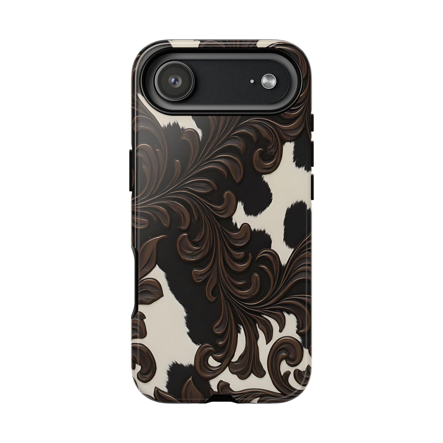Faux Tooled Black Cowhide Tough Phone Case