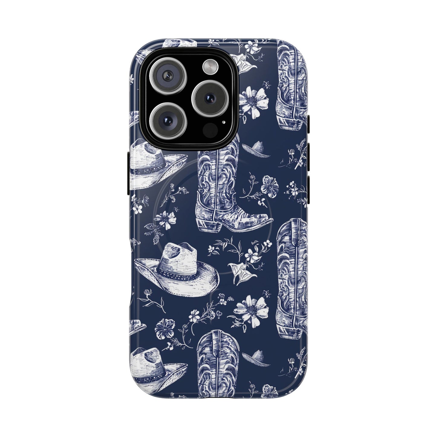 Navy Floral Boots Magnetic Case