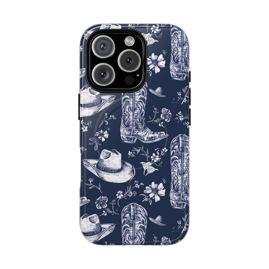 Navy Floral Boots Magnetic Case