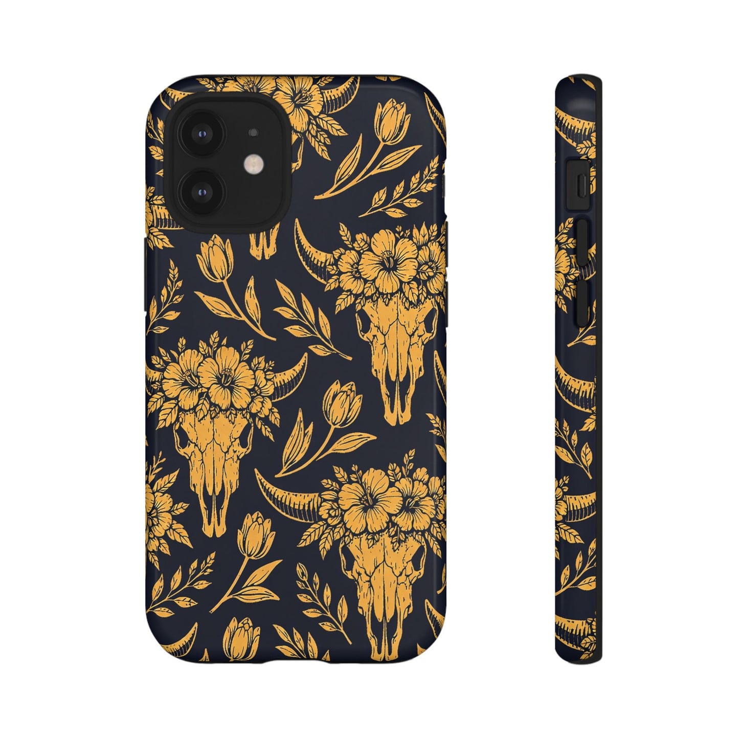 Navy Gold Floral Skulls Tough Case