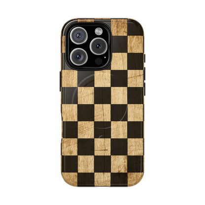 Checkered Rustic Wood Magnetic Case
