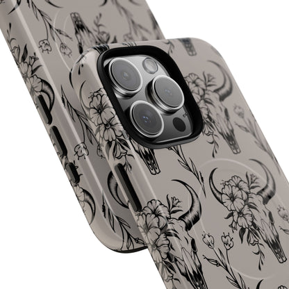 Taupe Floral Skull Magnetic Case