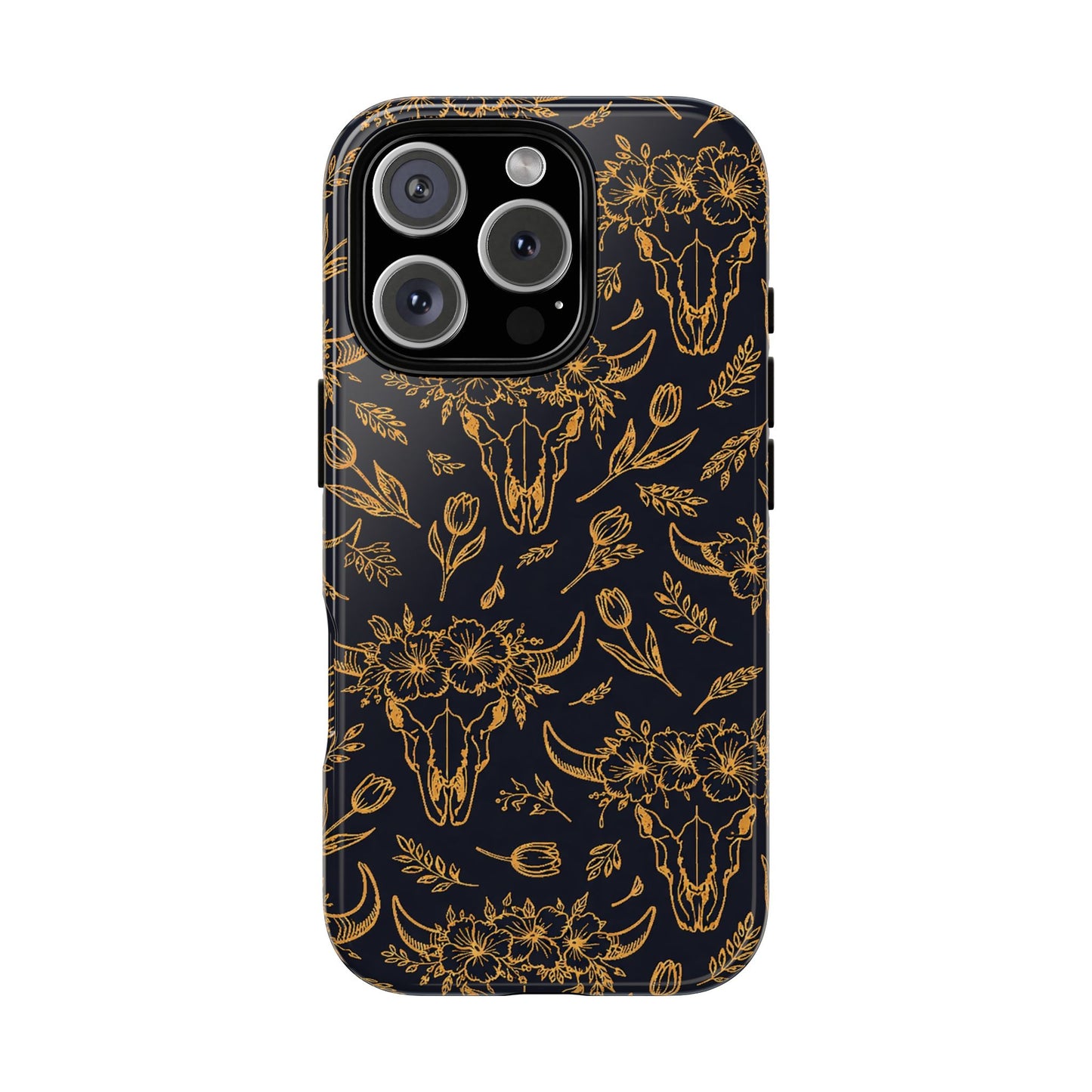 Gold Line Floral Skulls Tough Case