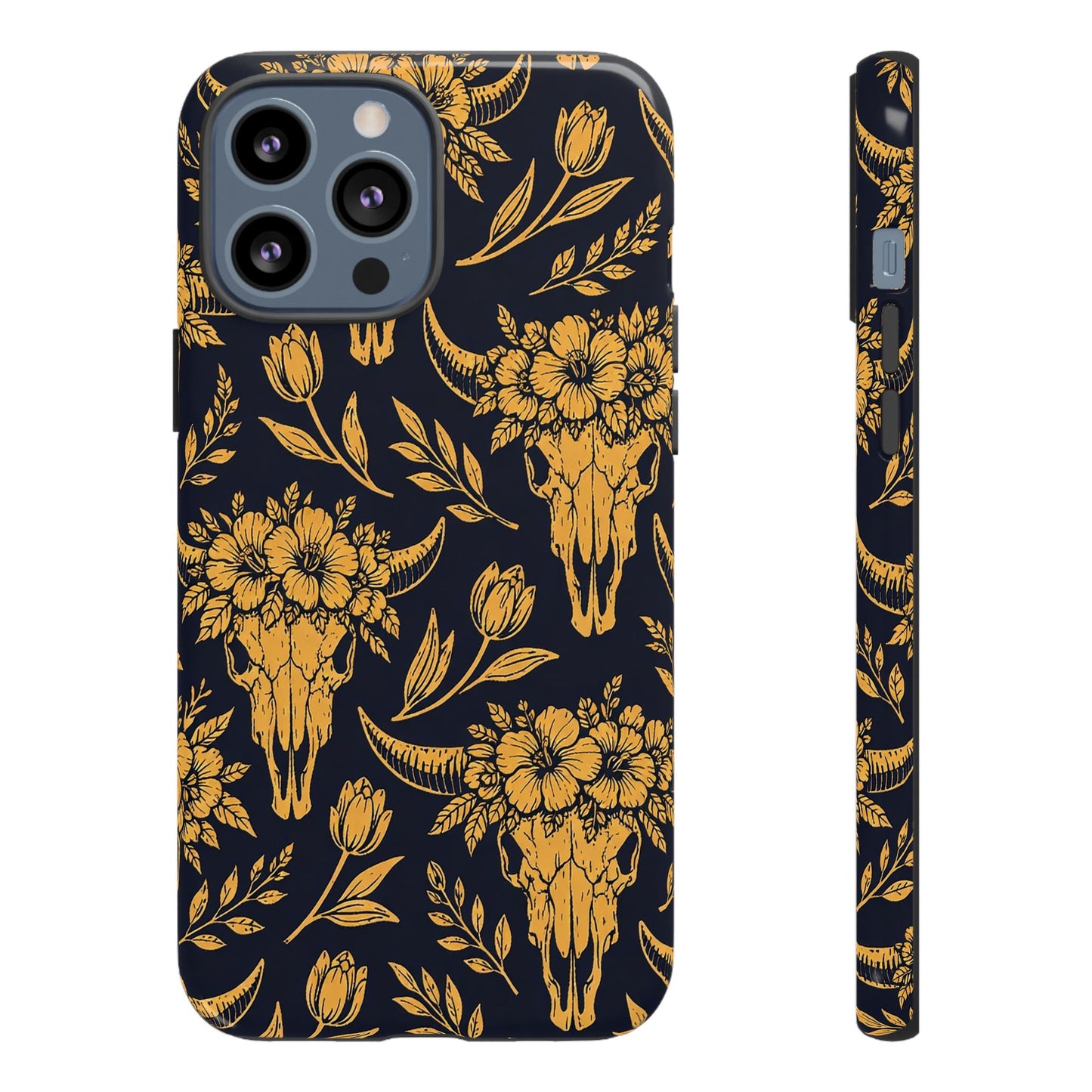 Navy Gold Floral Skulls Tough Case
