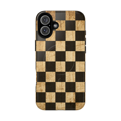 Checkered Rustic Wood Magnetic Case